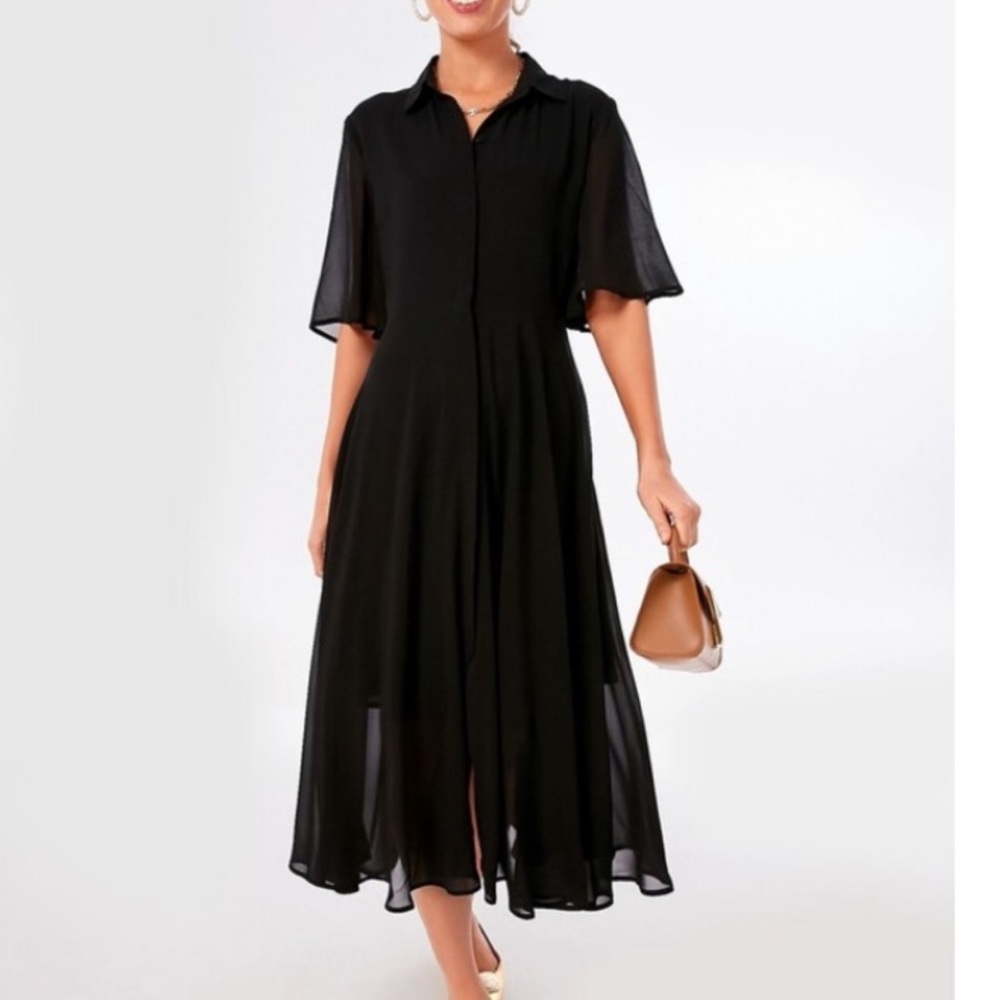 Classic Black Maxi Shirt Dress - Elegant Women’s Maxi